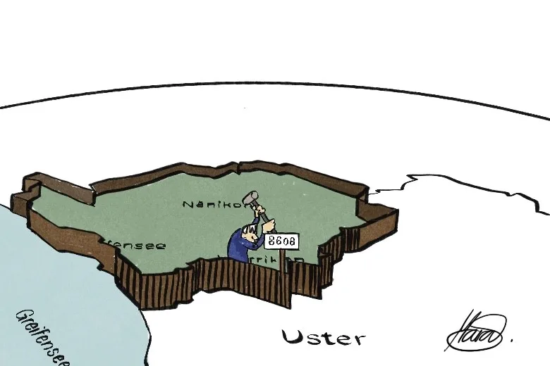 Karikatur zum Grenzstreit zwischen Nänikon, Werrikon und Uster.